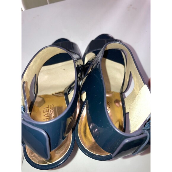 Michael Kors Black/Navy? Patent Leather Peep Toe Heels Gold Hardware Sz 7.5 NWOB - Picture 11 of 14